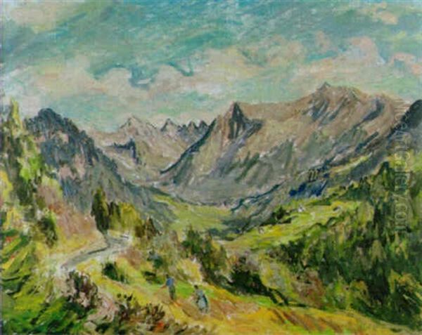 Bauernpaar In Sommerlicher Gebirgslandschaft Oil Painting by Johann Peter Flueck