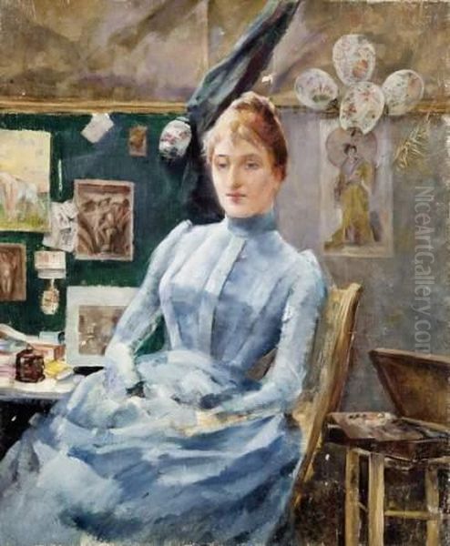 Portrait De Femme Dans Un Interieur Oil Painting by Albert Aublet