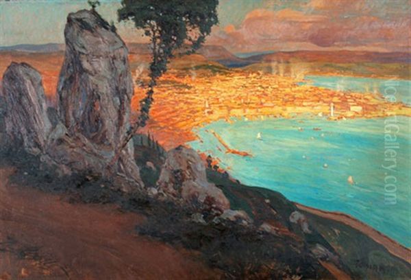 Ansicht Von Triest Oil Painting by Ugo Flumiani