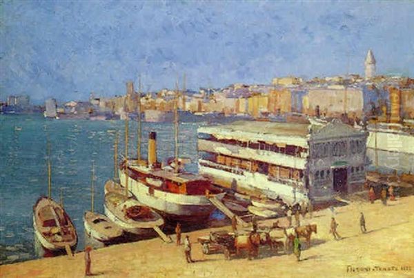 Veduta Portuale Di Trieste Oil Painting by Ugo Flumiani