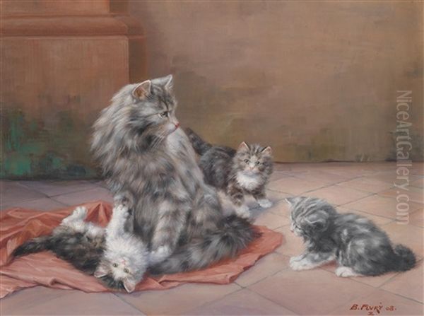 Vier Katzen Oil Painting by Burkhard Flury