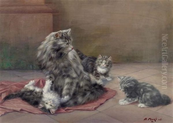 Vier Katzen Oil Painting by Burkhard Flury