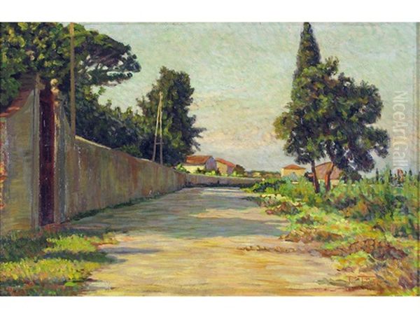 La Vecchia Via Aurelia In Bonditella (presso Livorno) Oil Painting by Piero Focardi