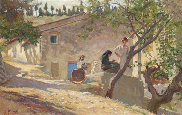 Strada E Casolare Animati A Settignano Oil Painting by Ruggero Focardi