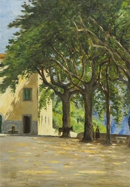 Alberi E Casa Oil Painting by Ruggero Focardi