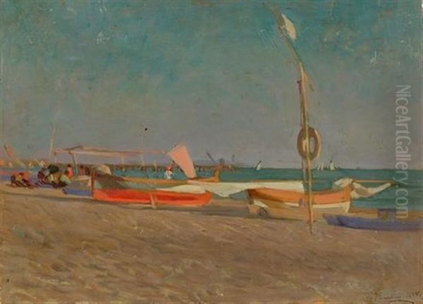 La Spiaggia Del Forte De Marmi Oil Painting by Ruggero Focardi