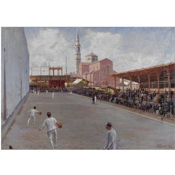 Giuoco Del Pallone - Ex Sferisterio Di Piazza Vittoria A Milano Oil Painting by Ruggero Focardi