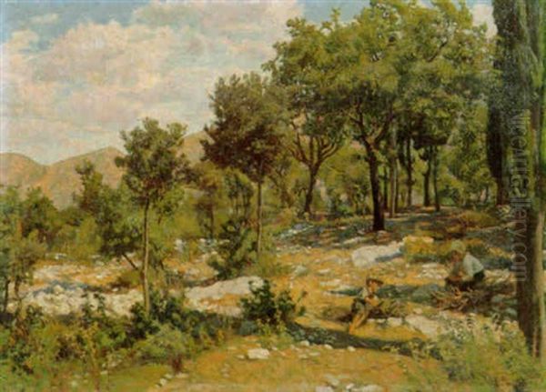 Contadinelli Nel Bosco Oil Painting by Ruggero Focardi