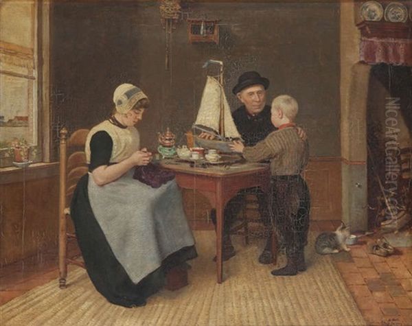 Interieur Anime D'une Famille De Pecheurs Sur L'ile D'urk (en Hollande) Oil Painting by Anthonius Leopoldus Fock