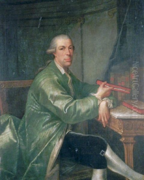 Portrait Of A Nobleman Wearing A Green Silk Dressing Gown And A Periwig Oil Painting by Heinrich Foelix