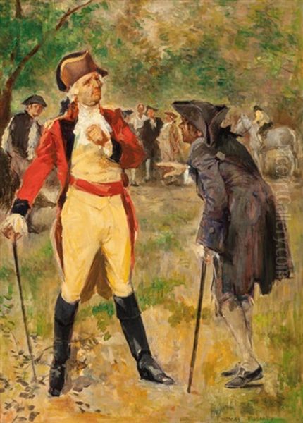 Governor Tyron Confronting Mr. Derrow, Story Illustration, 1939 Oil Painting by Thomas Fogarty