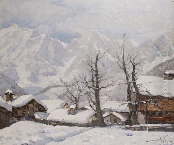 In Cammino (+ Sotto La Neve; Pair) Oil Painting by Mario Moretti Foggia