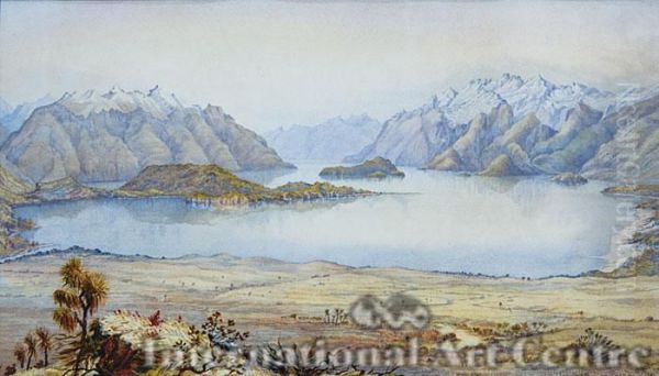 Lake Manapouri Panorama Oil Painting by Christopher Aubrey