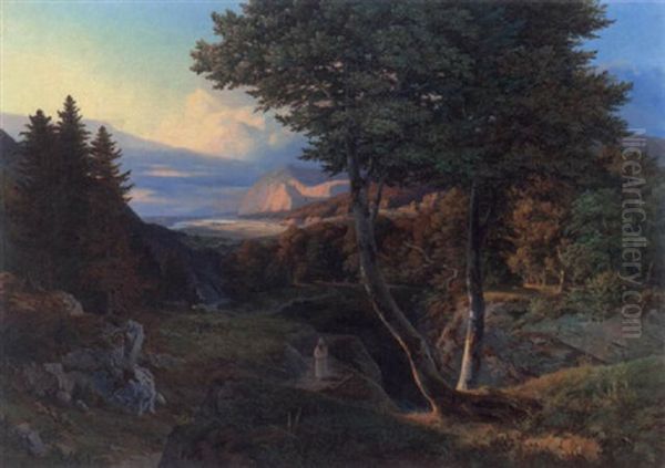 Weitlaufige Kustenlandschaft In Abendstimmung Mit Staffage Oil Painting by Daniel Fohr