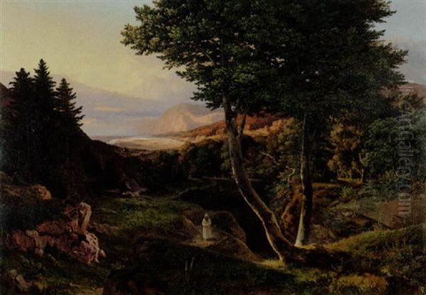 Waldlandschaft Mit Einem Monch Oil Painting by Daniel Fohr