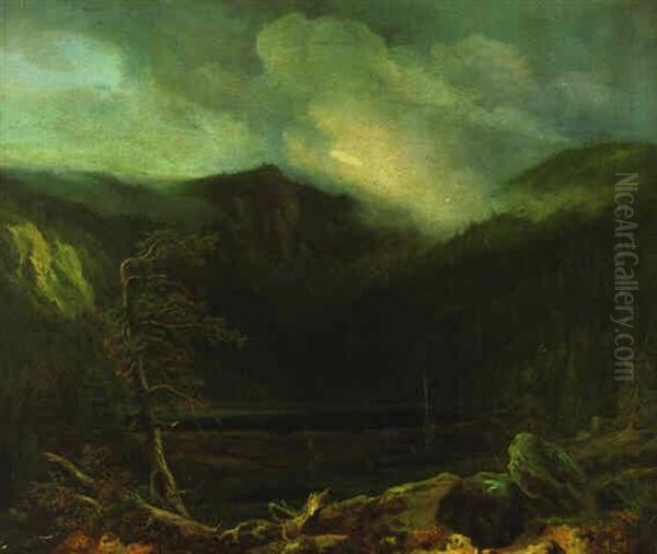 Romantische Bergwelt Mit Gebirgssee Oil Painting by Daniel Fohr