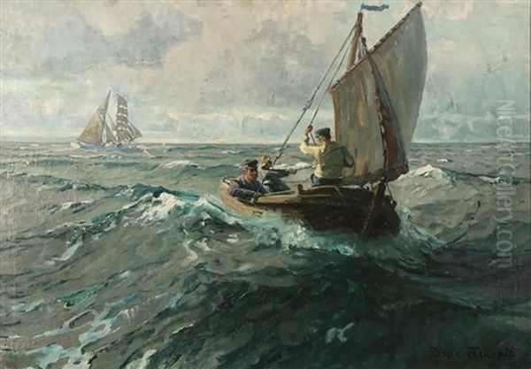 Segelboot Und Segelschiff Auf Dem Meer Oil Painting by Poppe Folkerts