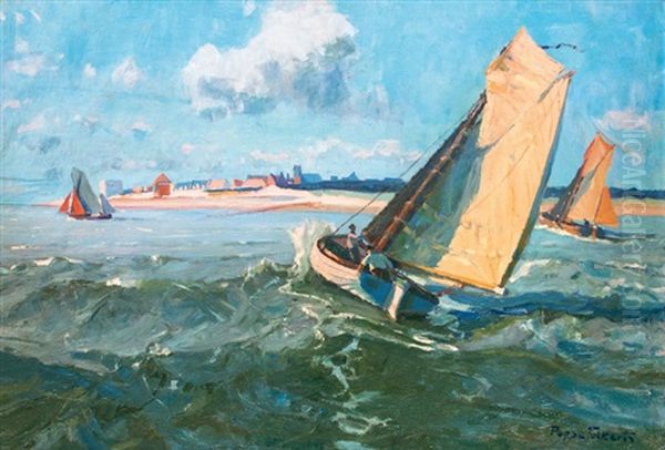 Segler Vor Norderney Oil Painting by Poppe Folkerts