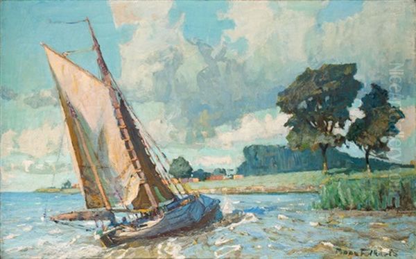 Fischerboot Auf Der Leda, Leerort Oil Painting by Poppe Folkerts