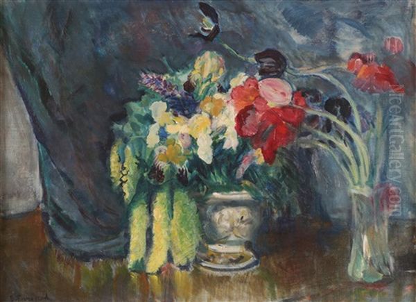 Stilleben Med Blomster Oil Painting by Bernhard D. Folkestad