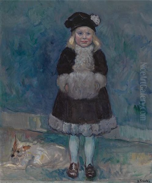 Liten Pike Med Hund Oil Painting by Bernhard D. Folkestad