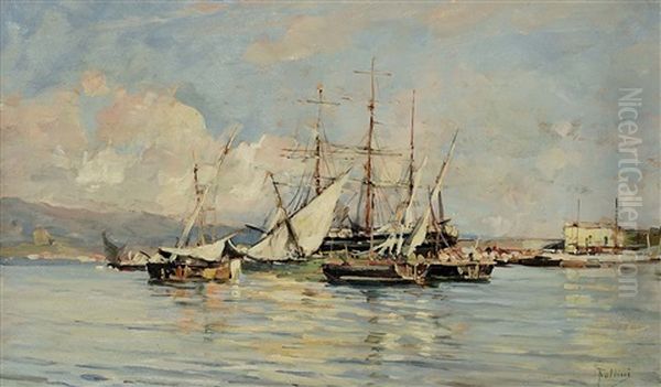 Segelboote Im Hafen Oil Painting by Carlo Follini