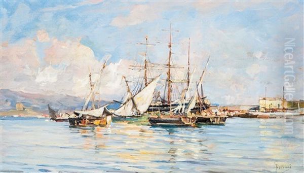 Hafenansicht Mit Segelbooten Oil Painting by Carlo Follini