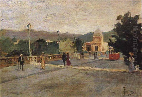 Ponte Regina Margherita Visto Da Corso Casale Oil Painting by Carlo Follini