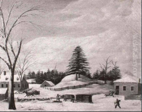 Winter Scene With Logger And Sleigh Oil Painting by Abraham Folsom