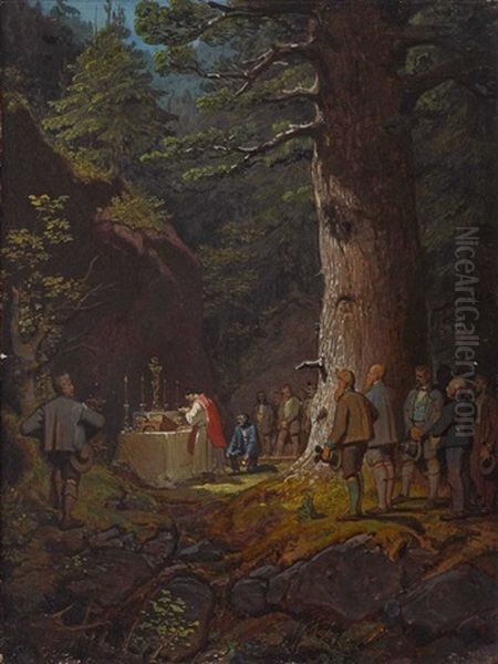 Waldmesse Am Schrattenberg (allgau) Oil Painting by Philipp von Foltz