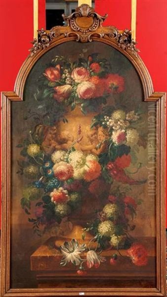 Grand Vase De Fleurs Sur Un Entablement Oil Painting by Robert Folville