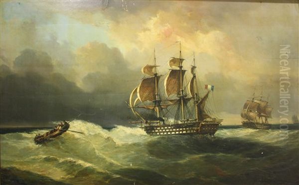 Trois-mats Francais Et Barque Oil Painting by Andre Foneche