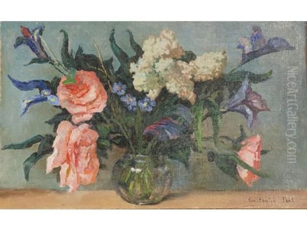 Bouquet De Roses Et De Lilas Dans Un Vase Oil Painting by Constantin Font