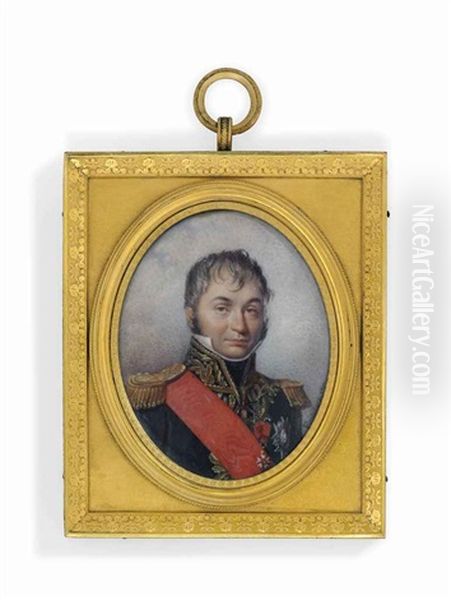 An Officer Called Nicolas Oudinot, Count Oudinot And Duke Of Reggio (1767-1848) Uniform, Gold-embroidered Dark Blue Coat With Gold Epaulettes Bearing Five Silver Stars, Wearing The Red Moire Sash, Badge And Breast-star Of The Imperial French Order Of The  Oil Painting by Jean Francois Gerard Fontallard