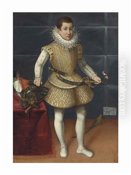 Portrait Of A Young Nobleman Of The Colonna Family, Possibly Giulio Cesare Colonna, Principe Di Carbognano (1602-1681), Full-length, In An Embroidered Jerkin And Matching Padded Hose Oil Painting by Lavinia Fontana