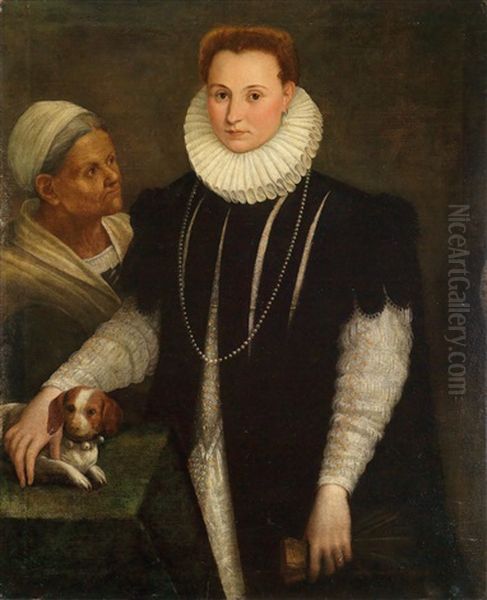 Bildnis Einer Dame Mit Magd Und Hundchen Oil Painting by Lavinia Fontana