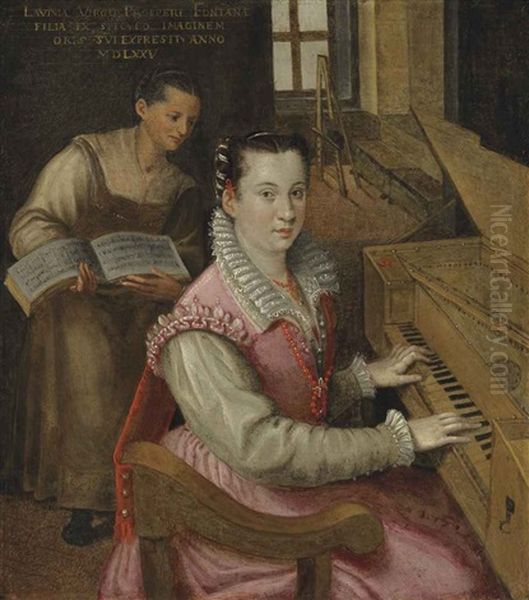 Self-portrait At The Keyboard With A Maidservant Oil Painting by Lavinia Fontana