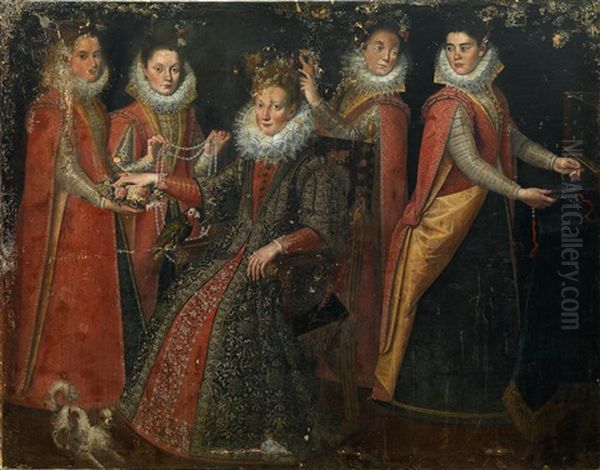 Bildnis Von Funf Frauen Mit Einem Hund Und Papagei Oil Painting by Lavinia Fontana