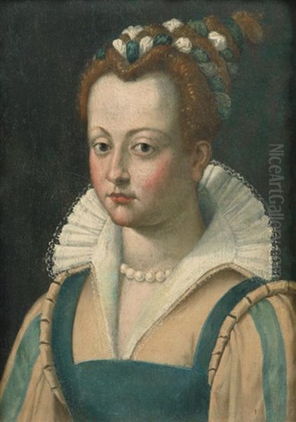 Portrait Of A Lady In A Yellow And Blue Costume Oil Painting by Lavinia Fontana