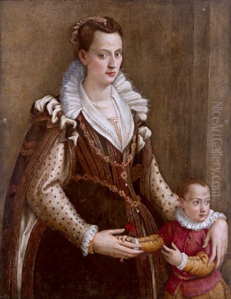 Bildnis Von Eleonora De Medici, Herzogin Von Mantua, Mit Ihrem Erstgeborenen Sohn Francesco Iv Oil Painting by Lavinia Fontana