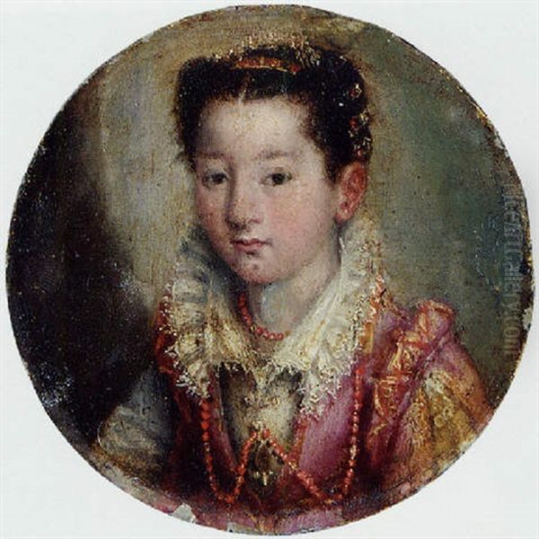 Portrait Of A Lady In A Green Dress With Pink Sleeves Oil Painting by Lavinia Fontana