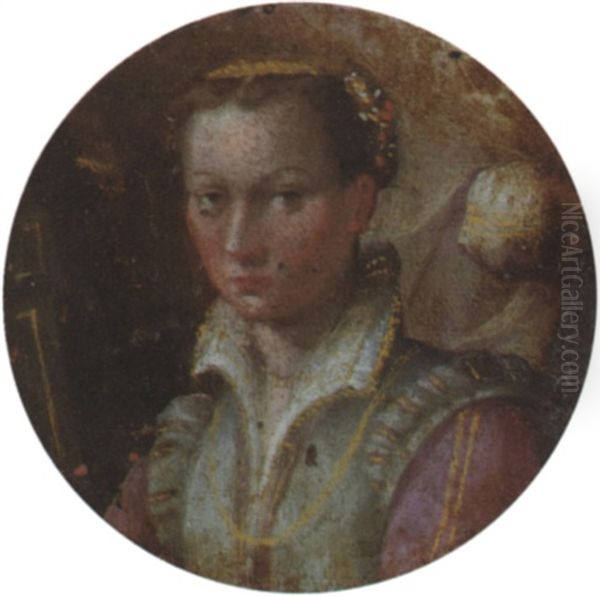 Portrait Of A Girl, In A Green Dress With Pink Sleeves Oil Painting by Lavinia Fontana