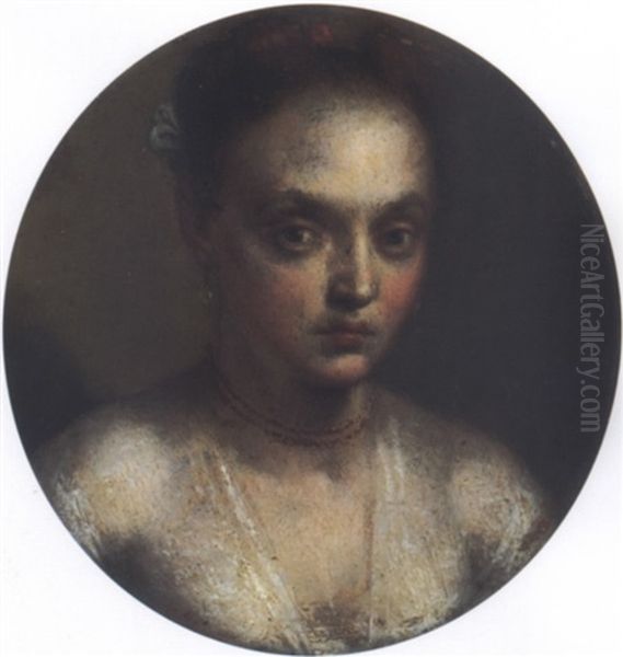 Portrait Of A Young Woman In A White Shift Oil Painting by Lavinia Fontana