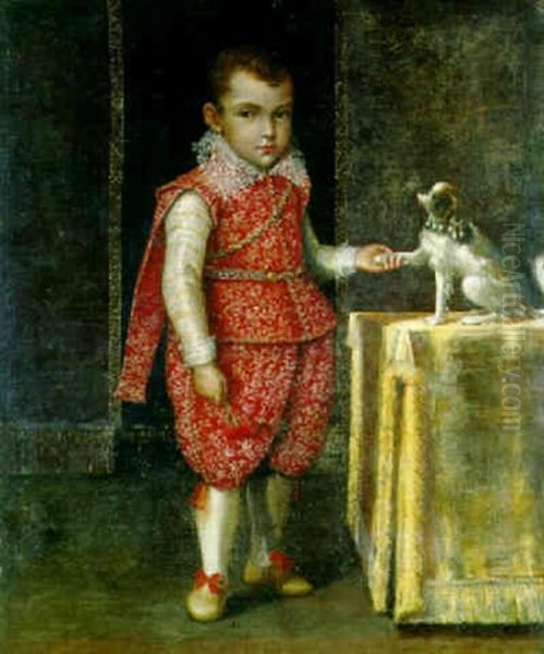 Portrait Of A Boy, Wearing Silver Embroidered Red Costume Oil Painting by Lavinia Fontana