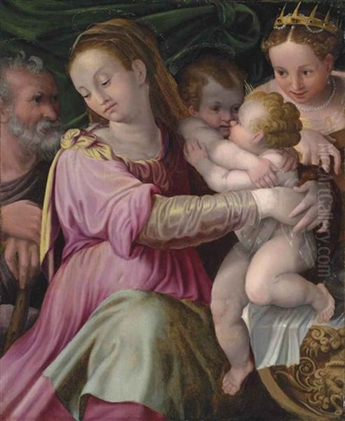 The Holy Family With Saints John The Baptist And Catherine Of Alexandria Oil Painting by Prospero Fontana