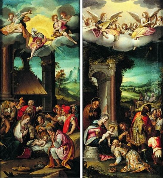 L'adoration Des Bergers (+ L'adoration Des Mages; Pair) Oil Painting by Prospero Fontana