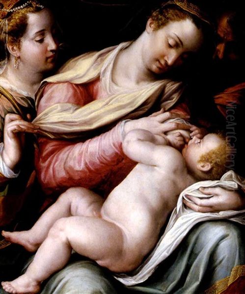 Madonna Allattante Tra Santa Caterina D'allessandria E San Giuseppe Oil Painting by Prospero Fontana