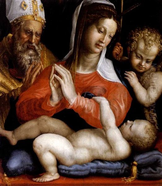 Madonna Con Il Bambino, San Giovannino E Santo Vescovo Oil Painting by Prospero Fontana