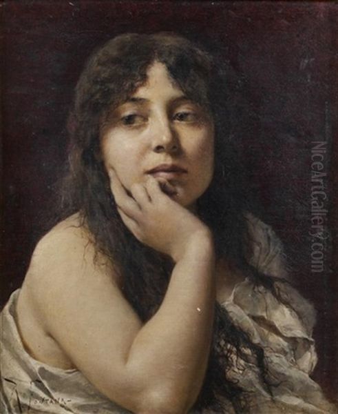 Portrait De Femme Pensive Oil Painting by Roberto Fontana