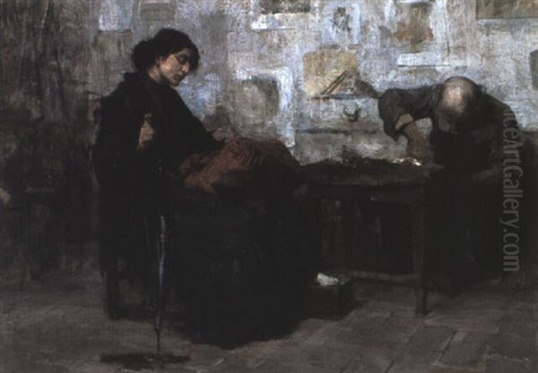 At The Cobbler's Oil Painting by Roberto Fontana